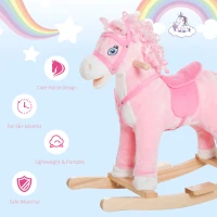 Qaba Kids Plush Rocking Horse Child Ride On Toy Rocker with Realistic Sounds Pink(m-6)