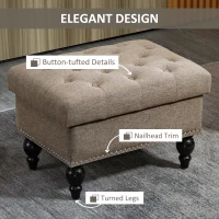 HOMCOM Ottoman with Storage for Living Room, 25" Storage Ottoman with Removable Lid, Button-Tufted Fabric Bench for Footrest and Seat with Wood Legs, Brown(m-7)