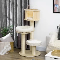PawHut 55" Cat Tree, Wood Cat Tower for Indoor Cats with Scratching Post, Condo Bed, Natural(m-8)