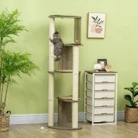 PawHut 65" Corner Modern Cat Tree Tall for Climbing, Large Multilevel Cat Tower with Scratching Posts, Small-Fit Kitten Tower with Sisal, Cream White(m-10)