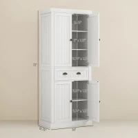HOMCOM 72" Kitchen Cabinet, Kitchen Pantry Cabinet with 4 Doors, 2 Adjustable Shelves and Drawer, Distressed White(m-3)