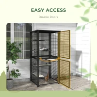 PawHut Cat Cage Multi-Level Catio Steel Outdoor Cat Enclosure w/ UV-and Water Resistant Cover, 5 Platforms, Soft Pads, Black(m-7)