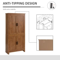 HOMCOM 64" 4-Door Kitchen Pantry, Freestanding Storage Cabinet with 3 Adjustable Shelves for Kitchen, Oak(m-8)