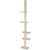 PawHut 89"-108" Floor to Ceiling Cat Tree with Scratching Post, Hand Crank & Anti-tip Kit, Cream White(m-1)