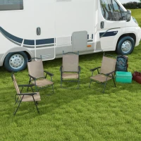 Outsunny 4 Piece Folding Patio Camping Chair Set, Sports Chairs for Adults with Armrests, Mesh Fabric Seat for Lawn, Brown(m-2)