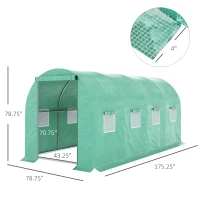 Outsunny 15' x 7' x 6.5' Walk-in Tunnel Hoop Greenhouse, Green House for Outside with PE Cover, Steel Frame, Roll-Up Zipper Door & Windows for Flowers, Vegetables, Tropical Plants, Green(m-3)