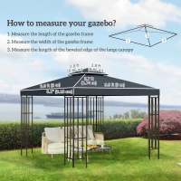 Outsunny 10' x 10' Square 2-Tier Gazebo Canopy Replacement Top Cover Outdoor Garden Sun Shade, Charcoal Grey(m-2)