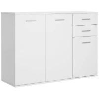 HOMCOM High Gloss Sideboard with 2 Drawers and 3 Doors, Buffet Cabinet with Adjustable Shelf, Coffee Bar Cabinet with Storage, White(m-2)