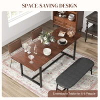 HOMCOM 63"-79" Collapsible Dining Table for 4-6, Foldable Kitchen Table with Steel Frame for Dining Room, Brown Wood Grain(m-4)