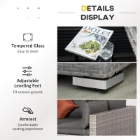 Outsunny 4-Piece Patio Furniture Sets Outdoor Wicker Conversation Set PE Rattan Sectional sofa set with Tempered Glass Coffee Table and Cushions for Backyard and Garden, Gray(m-6)