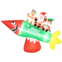 HOMCOM 9' Christmas Inflatables Outdoor Decorations Rocket Carrying Santa Claus, Elf, and Reindeer, Blow-Up LED Yard Christmas Decor, Waterproof(m-11)