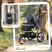 PawHut Pet Stroller for Small Dogs and Medium Dogs with Adjustable Canopy, Safety Tether, Storage Basket, Gray(m-3)