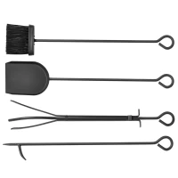 HOMCOM 16" 2-Tier Firewood Log Rack with 4 Tools, Fireplace Wood Storage Holder with Shovel, Broom, Poker, Tongs and Hooks, Black(m-7)