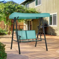 Outsunny 2-Person Patio Swings with Canopy, Outdoor Canopy Swing with Adjustable Shade, Breathable Mesh Seats and  Steel Frame for Garden, Poolside, Backyard, Blue(m-10)