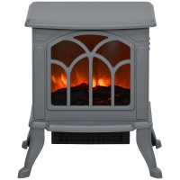 HOMCOM Electric Fireplace Heater, Freestanding Fireplace Stove with Realistic Logs and Flame Effect, 750W/1500W, Gray