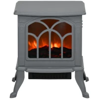 HOMCOM Electric Fireplace Heater, Freestanding Fireplace Stove with Realistic Logs and Flame Effect, 750W/1500W, Gray(m-1)