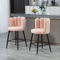 HOMCOM Faux Cashmere Bar Stools Set of 2 Counter Height Bar Stools with Back for Home Kitchen, 20.5"x19.7"x36.6", Pink(m-8)
