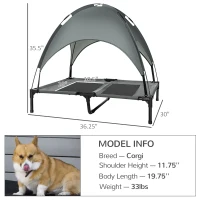 PawHut Elevated Dog Bed with Removable Canopy, Outdoor Dog Cot with UV Protection Canopy Shade, 36 inch Large Pet Bed for Camping, Gray(m-3)