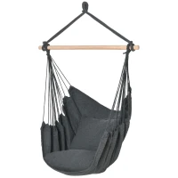 Outsunny Hammock Chair Swing Hanging Macrame Chair Cotton w/ Two Soft Seat Cushions, for Bedroom Indoor Outdoor Ideal Gift for Kids Lover Birthday Present, Dark Grey(m-11)