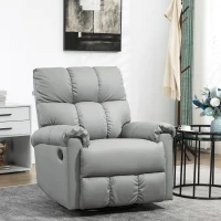 HOMCOM Rocker Recliner Chair with Overstuffed Back and Seat, Faux Leather Manual Reclining Chair with Footrest and 360 Swivel Rotation Base for Living Room, Gray(m-2)