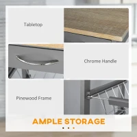 HOMCOM Mobile Kitchen Cart, Rolling Kitchen Island with Storage, Solid Wood Frame Utility Cart with Wire Fruit Baskets and Drawer, Gray(m-6)