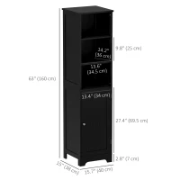 kleankin Tall Bathroom Storage Cabinet, Freestanding Tower Cabinet with Adjustable Shelf, 3 Open Shelves, Black(m-3)