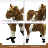 Qaba Kids Plush Ride On Toy Walking Horse with Wheels and Realistic Sounds, 30"H, Brown(m-4)