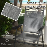 Outsunny 4 Piece Folding Patio Camping Chair Set, Sports Chairs for Adults with Armrests, Mesh Fabric Seat for Lawn, Gray(m-5)