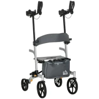 HOMCOM Aluminum Rollator Walker for Seniors and Adults with 10'' Wheels, Adjustable Handle and Removable Storage Bag, Silver(m-1)