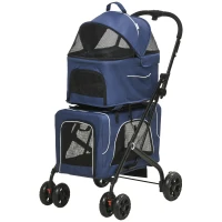 PawHut 3-in-1 Double Pet Stroller for Small Miniature Dogs Cats with Removable Carrier, Foldable Travel Carrier Bag, Car Seat, Blue(m-11)
