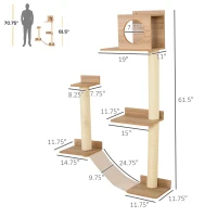PawHut Cat Shelf for Wall, Multi Level Cat Tree Tower with Cat Condo, Sisal Scratching Posts, Cat Perches, Ladder, Cat Wall Furniture for Indoor Use(m-3)