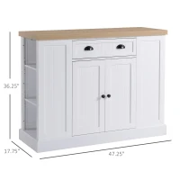 HOMCOM Fluted-Style Wooden Kitchen Island, Storage Cabinet w/ Drawer, Open Shelving, and Interior Shelving for Dining Room, White(m-3)