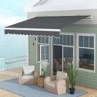 Outsunny 13' x 8' Patio Awning, Manual Retractable Sun Shade with UV Protection and Easy Crank Opening, Dark Gray(m-10)
