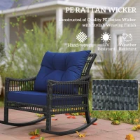Outsunny 3 Pieces Outdoor PE Rattan Rocker Chair Set, Rocking Chair with Tempered Glass Table Top, 25"x26"x28", Dark Blue(m-5)
