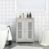 kleankin Modern Bathroom Floor Cabinet, Free Standing Linen Cabinet, Storage with 3 Tier Adjustable Shelves, Grey(m-10)