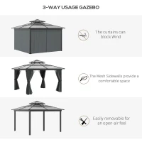 Outsunny 10' x 10' Hardtop Gazebo Canopy with Polycarbonate Roof, Aluminum Frame, Permanent Pavilion Outdoor Gazebo with Netting, for Patio, Garden, Backyard, Deck, Lawn, Black(m-8)