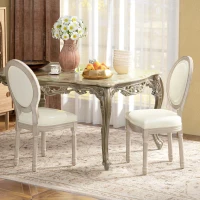 HOMCOM Dining Chairs Set of 2, French Vintage Style Kitchen Chairs with PU Leather Upholstery and Wooden Legs for Dining Room(m-8)