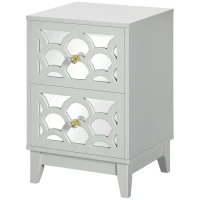 HOMCOM Modern Bedside Table, Side End Table with Drawers and Front Mirror, 15.4"x14.4"x23.6", Gray(m-11)