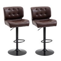 HOMCOM Bar Height Bar Stools Set of 2 with Adjustable Seat, Adjustable Swivel Barstools with Thick Padded Cushion and Metal Footrest for Home Bar, Brown