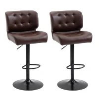 HOMCOM Bar Height Bar Stools Set of 2 with Adjustable Seat, Adjustable Swivel Barstools with Thick Padded Cushion and Metal Footrest for Home Bar, Brown(m-1)