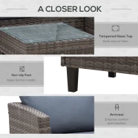 Outsunny 3 Piece Wicker Patio Furniture Set Outdoor Sofa Set with Glass Tabletop, Cushions Metal Frame for Balcony, Patio, Grey(m-6)
