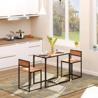 HOMCOM 3-Piece Industrial Dining Table Set for 2, Kitchen Table and Chairs, Dining Room Sets for Small Spaces, Rustic Brown(m-2)