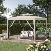 Outsunny 10' x 10' Canopy Tent, Party Tent with Mesh Netting and Double Tier Roof for Backyard, Garden, Patio, Outdoor, Beige(m-9)