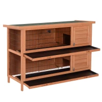 PawHut 54" 2-Story Large Rabbit Hutch Bunny Cage Wooden Pet House Small Animal Habitat with Lockable Doors, No Leak Tray and waterproof Roof for Rabbits, Chickens, Ducks, Outdoor/Indoor Natural(m-9)