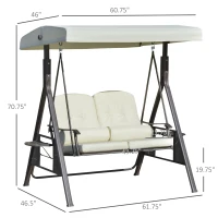 Outsunny 2-Person Patio Swing Bench with Adjustable Shade Canopy, Soft Cushions, Throw Pillows and Tray, Beige.(m-3)
