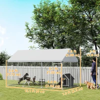 PawHut Galvanized Steel Outdoor Dog Kennel with Roof, Safety Lock, for Backyard, 13.1' x 7.5' x 7.8'(m-3)