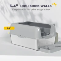 PawHut High Sided Stainless Steel Litter Box with Metal Scoop & Scoop Holder, for Easy Clean& Anti-Urine Leakage, Light Gray(m-4)