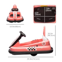 Aosom Kids Bumper Car, 6V 360° Rotation Electric Ride on Car, Twin Motors Battery Powered Toy with Music, Horn and Lights, Safety Belt, for Boys and Girls Aged 18-48 Months - Pink(m-3)