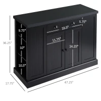 HOMCOM Cottage Kitchen Island with Storage, Buffet Cabinet with Drawer, 2-Door Cupboard, 4 Adjustable Side Open Shelves for Dining Room, Black(m-3)