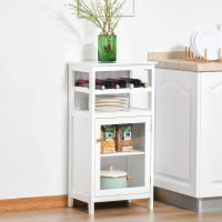 HOMCOM Wine Cabinet with 4 Bottle Wine Rack, Open Shelf, Acrylic Door Cabinet with Adjustable Shelf, White(m-10)